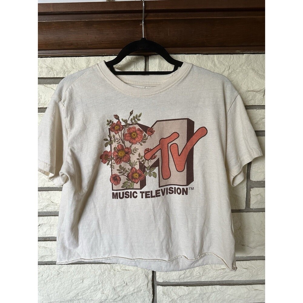 MTV Music Flower Womens Cropped T-Shirt Size Large Graphic Print Vintage 80 90’s